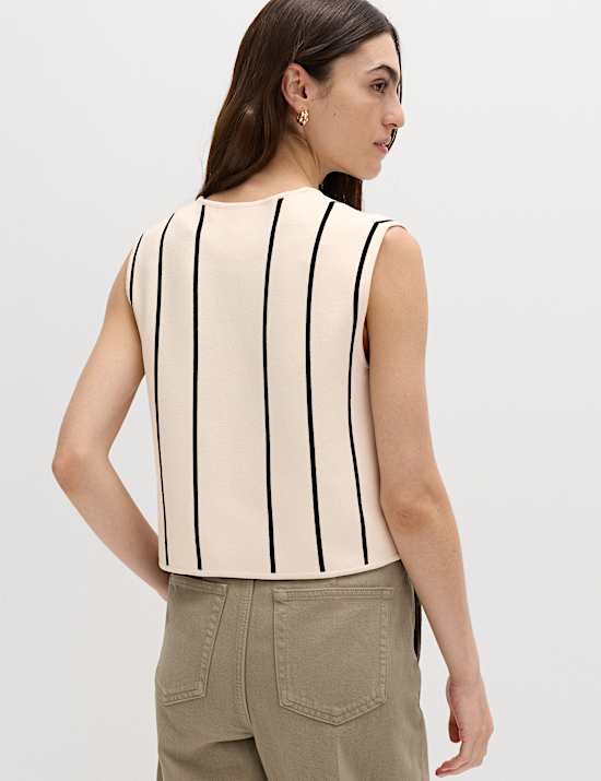 Tie Front Striped Cropped Knitted Waistcoat