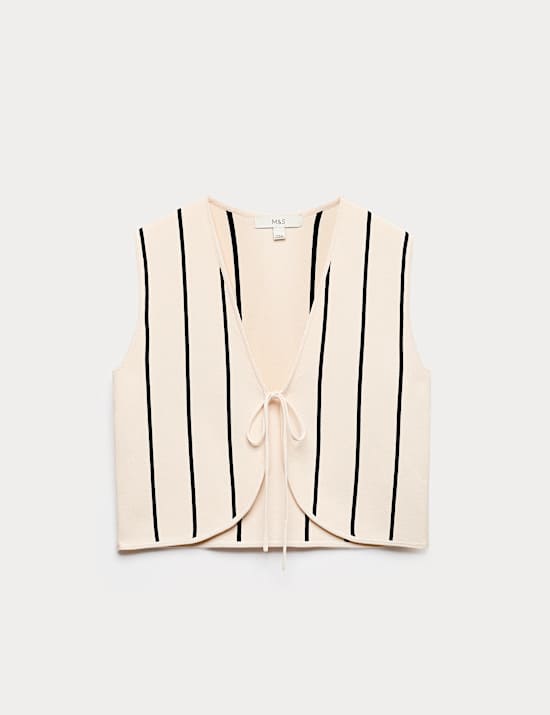 Tie Front Striped Cropped Knitted Waistcoat
