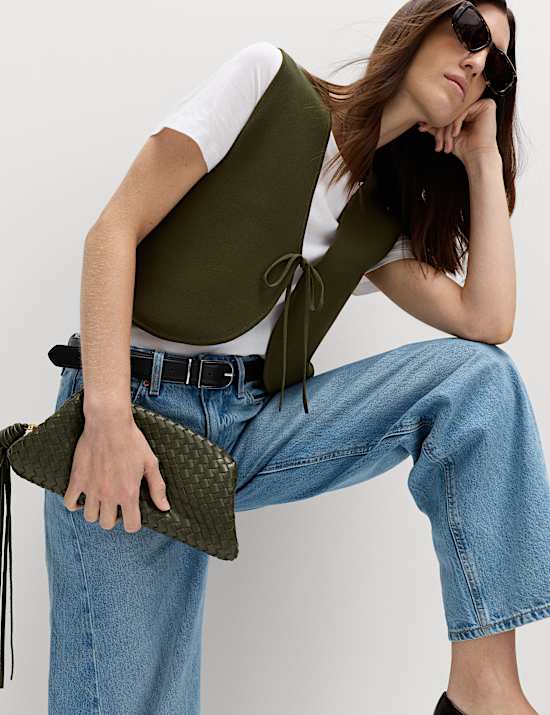 Tie Front Slim Fit Cropped Knitted Waistcoat