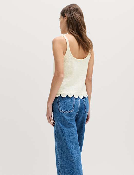 Maillot de corps court en maille de coton m&eacute;lang&eacute; avec d&eacute;tail en dentelle