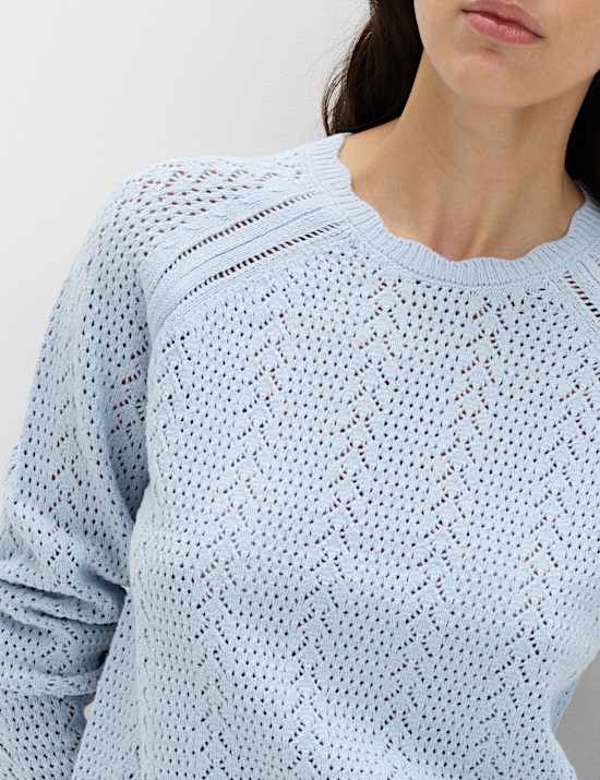 Cotton Rich Pointelle Scallop Edge Jumper