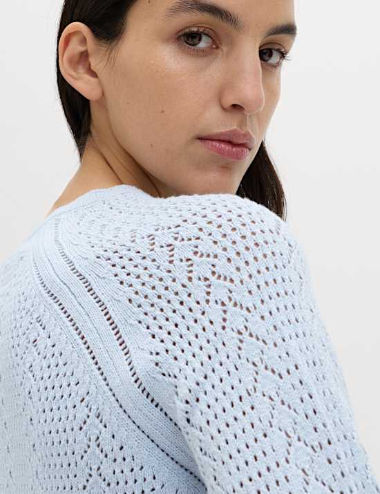 Cotton Rich Pointelle Scallop Edge Jumper