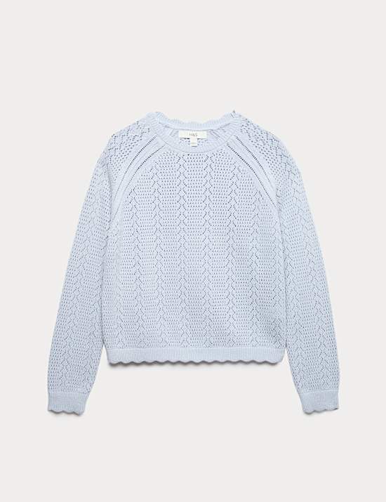 Cotton Rich Pointelle Scallop Edge Jumper