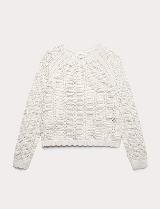 Cotton Rich Pointelle Scallop Edge Jumper