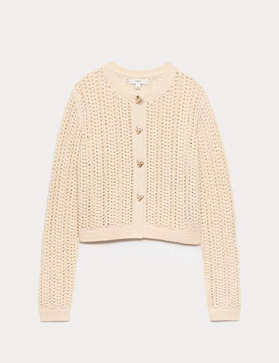 Cardigan coupe slim en coton m&eacute;lang&eacute; textur&eacute;
