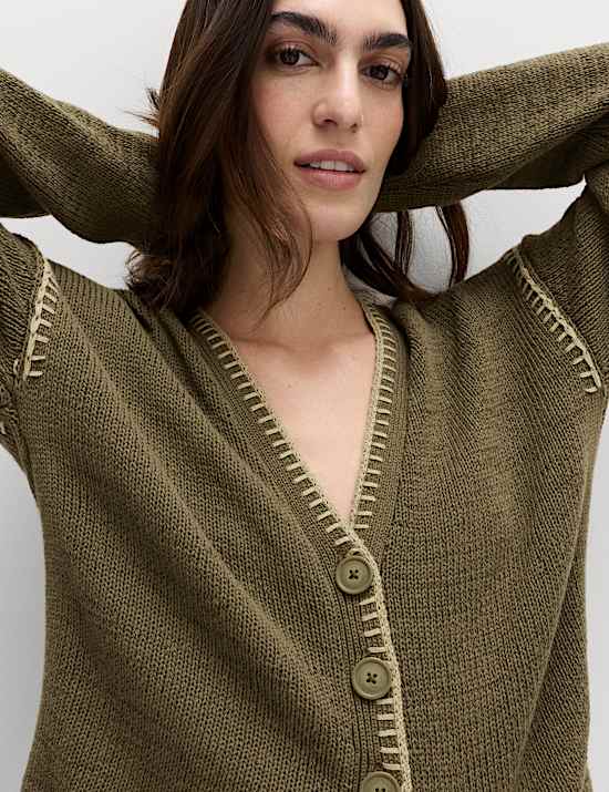 Kardigan Jahitan Jelujur Kerah V Bahan Katun Bertekstur