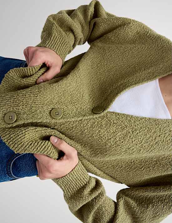 Kardigan Santai Bahan Katun Kerah V Bertekstur