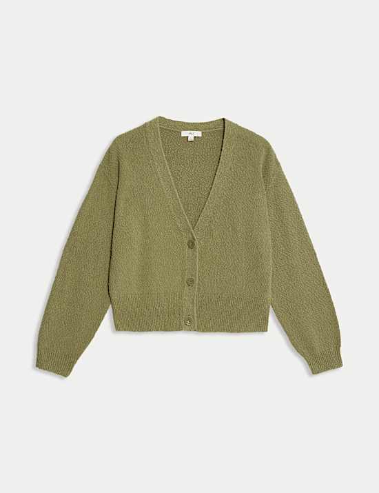 Kardigan Santai Bahan Katun Kerah V Bertekstur