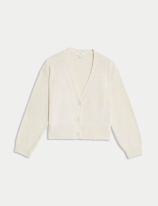 Cotton Rich Textured V-Neck Relaxed Cardigan