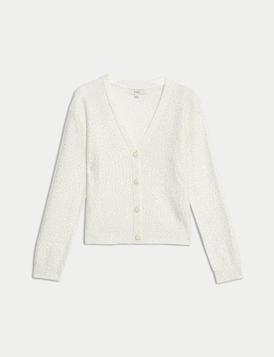 Třpytivý kardigan s výstřihem do V a knoflíky vpředu