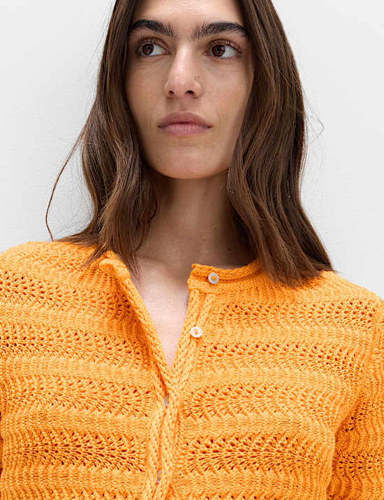 Cardigan court textur&eacute; en coton m&eacute;lang&eacute;