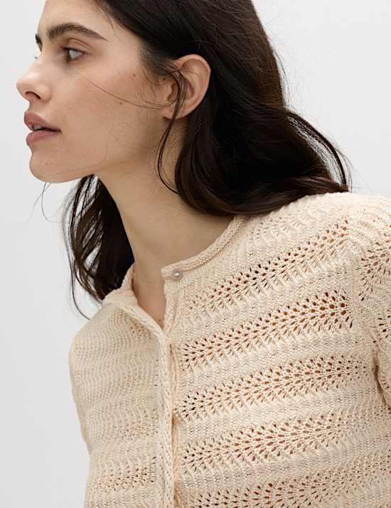 Cotton Blend Textured Cropped Cardigan