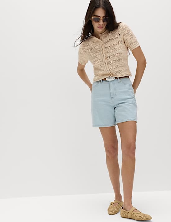 Cotton Blend Textured Cropped Cardigan
