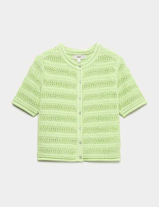 Cotton Blend Textured Cropped Cardigan