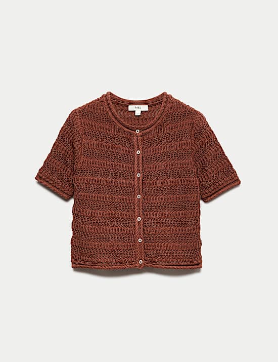 Cardigan court textur&eacute; en coton m&eacute;lang&eacute;