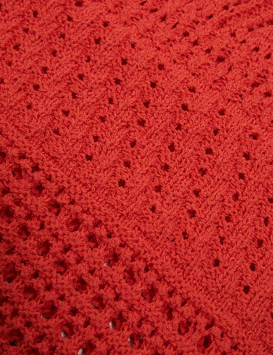 Cotton Blend Pointelle V-Neck Button Front Cardigan