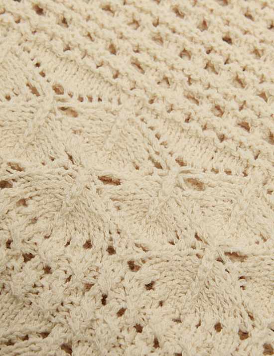 Cotton Blend Pointelle V-Neck Button Front Cardigan