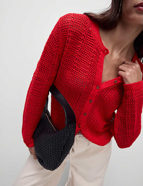 Cotton Rich Open Stitch Cropped Cardigan