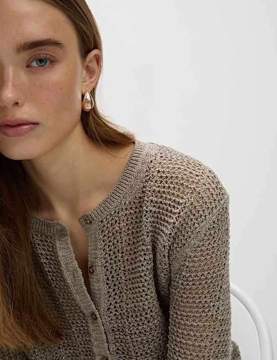 Cotton Rich Open Stitch Cropped Cardigan