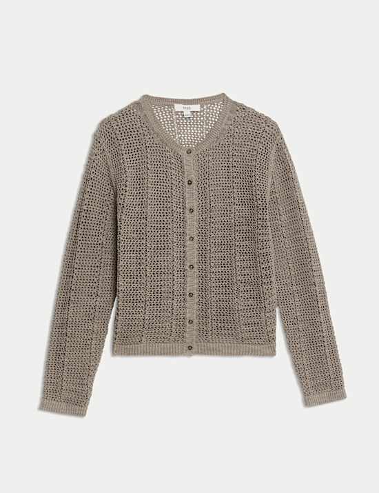 Cotton Rich Open Stitch Cropped Cardigan