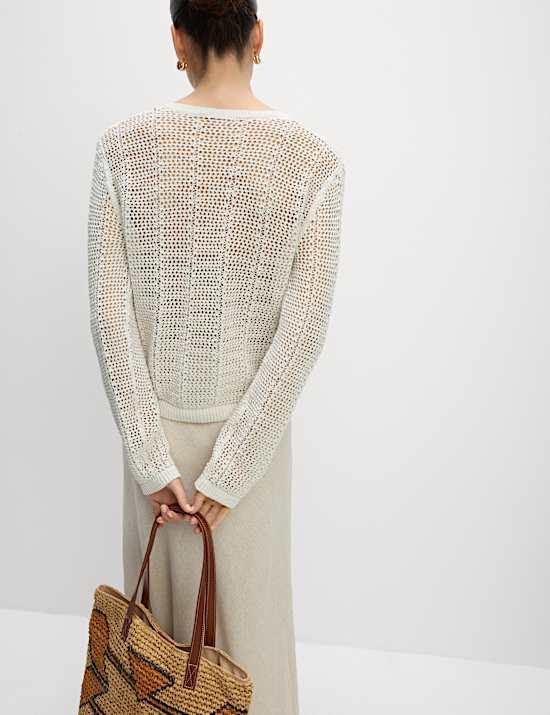 Cotton Rich Open Stitch Cropped Cardigan