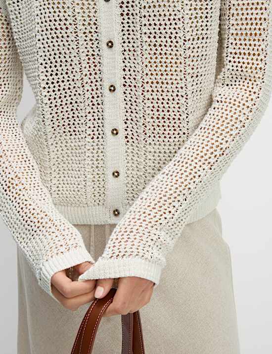 Cotton Rich Open Stitch Cropped Cardigan