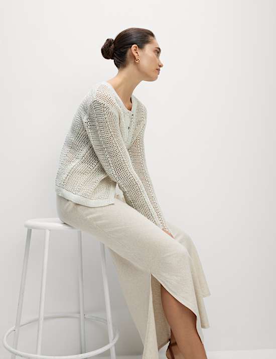 Cotton Rich Open Stitch Cropped Cardigan