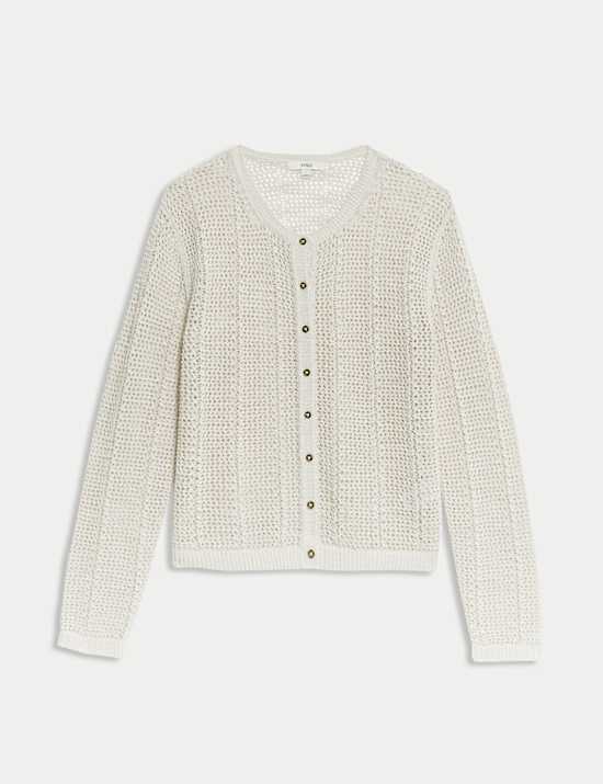 Cotton Rich Open Stitch Cropped Cardigan