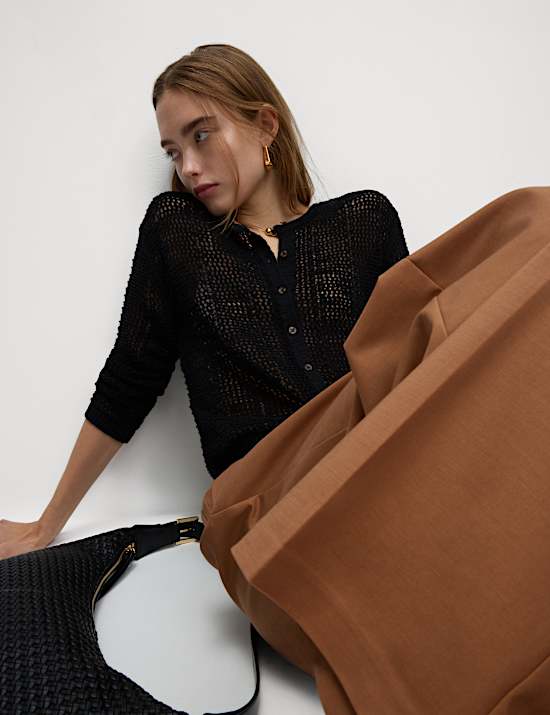 C&aacute;rdigan corto de punto abierto de algod&oacute;n