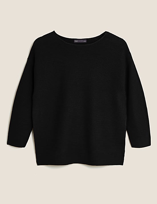 Pure Cotton Textured Crew Neck Jumper