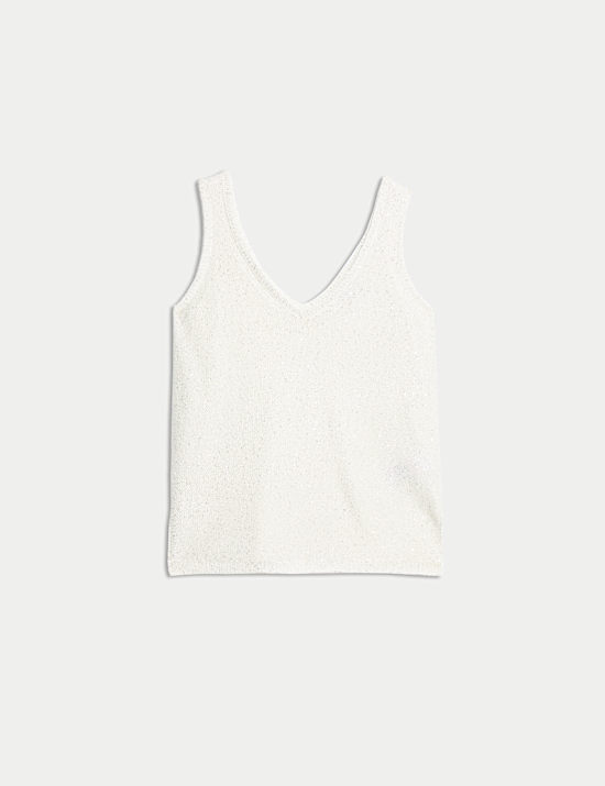 Texturované pletené tílko s výstřihem do V a flitry