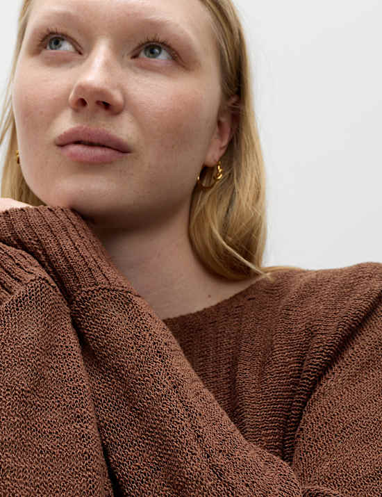 Cotton Rich Textured Slash Neck Relaxed Jumper