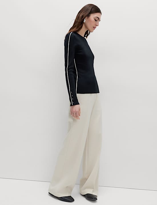 Ribbed Crew Neck Tipped Detail Jumper