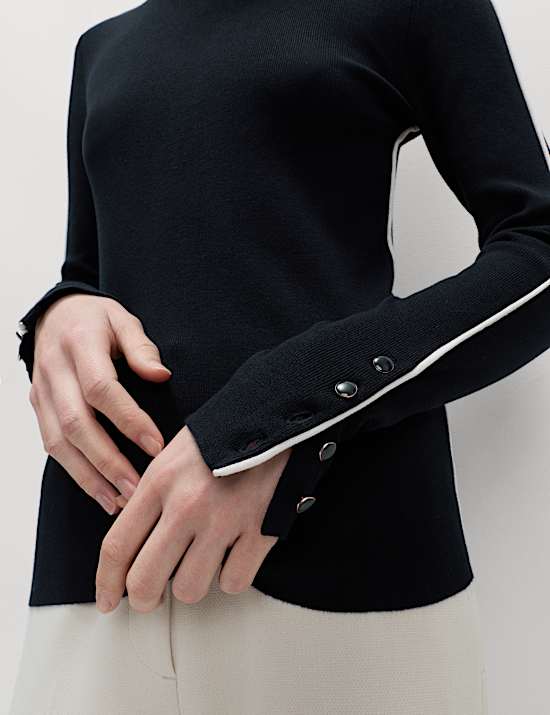 Ribbed Crew Neck Tipped Detail Jumper