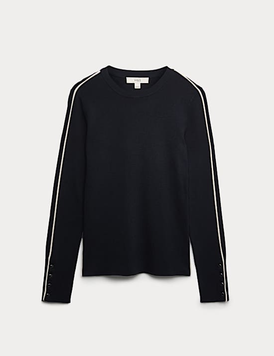 Ribbed Crew Neck Tipped Detail Jumper