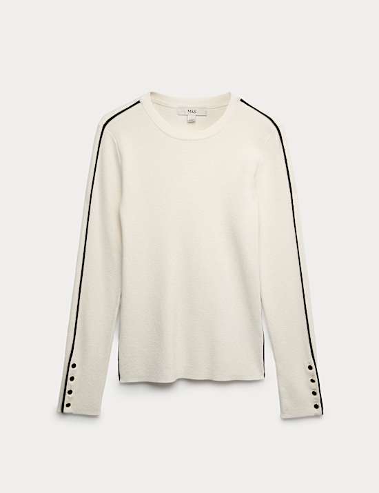 Jersey acanalado con cuello redondo y detalle de ribete