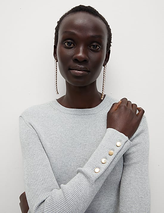 Ribbed Metallic Crew Neck Jumper