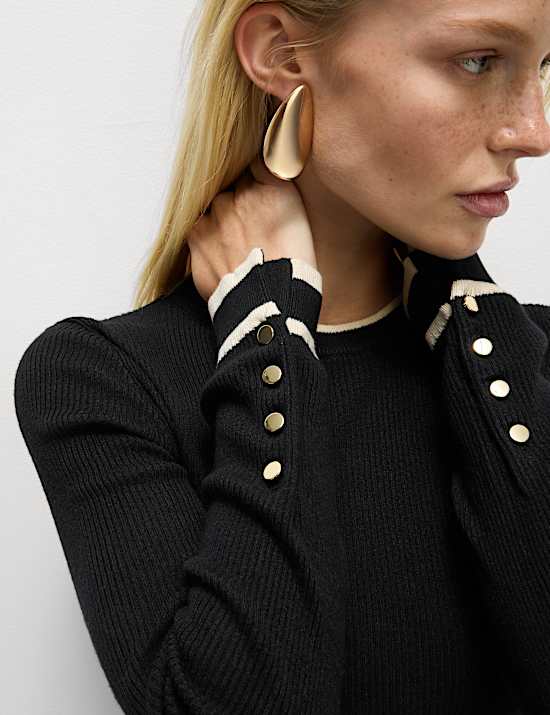 Ribbed Tipped Detail Crew Neck Jumper