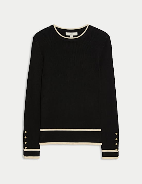 Ribbed Tipped Detail Crew Neck Jumper