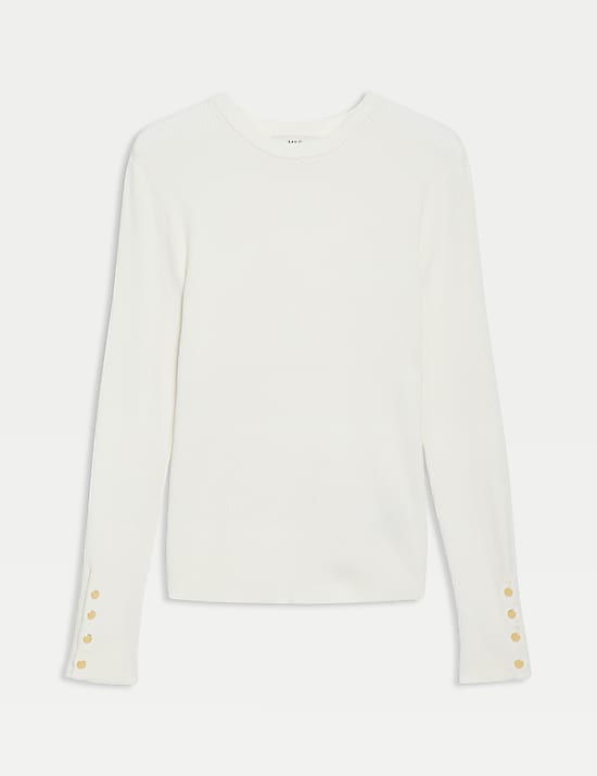 Pull c&ocirc;tel&eacute; &agrave; col rond et d&eacute;tail boutons