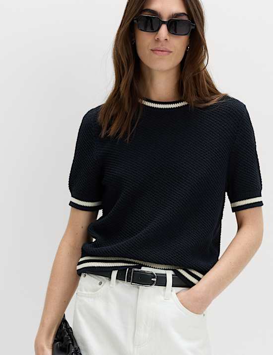 Cotton Rich Tipped Detail Knitted Top