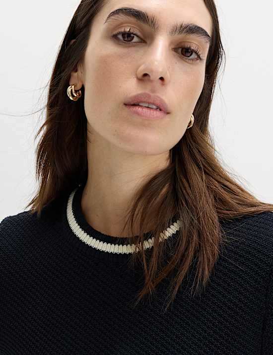 Cotton Rich Tipped Detail Knitted Top