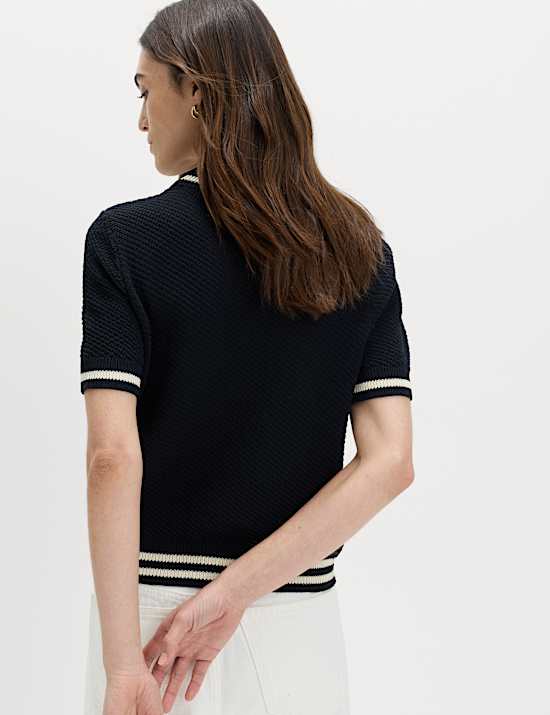 Cotton Rich Tipped Detail Knitted Top