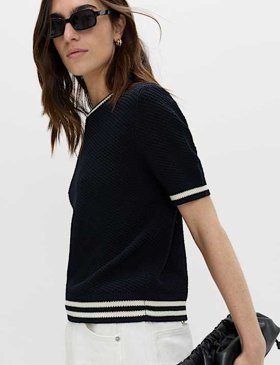 Cotton Rich Tipped Detail Knitted Top