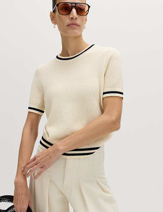 Cotton Rich Tipped Detail Knitted Top