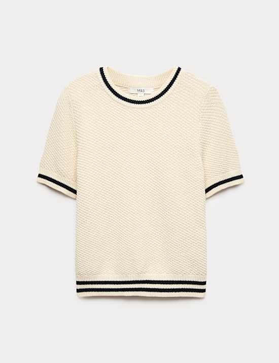 Cotton Rich Tipped Detail Knitted Top