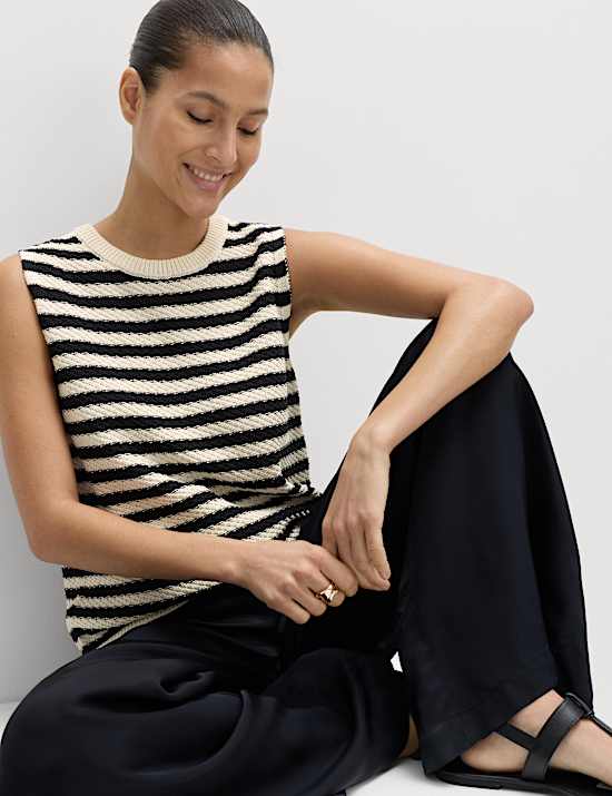 Top ajustado el&aacute;stico de algod&oacute;n a rayas