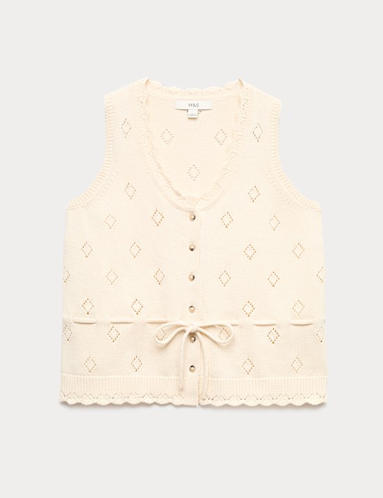 Pure Cotton Textured Cropped Knitted Vest