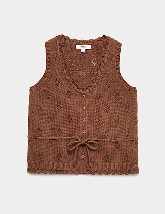 Pure Cotton Textured Cropped Knitted Vest