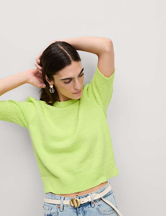 Cotton Rich Textured Slim Fit Crop Top